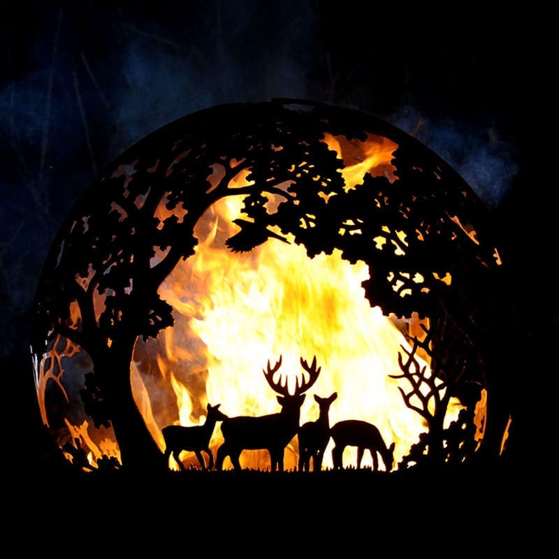 The Firepit Company Original, Globe Shaped Fire Pit With Deer